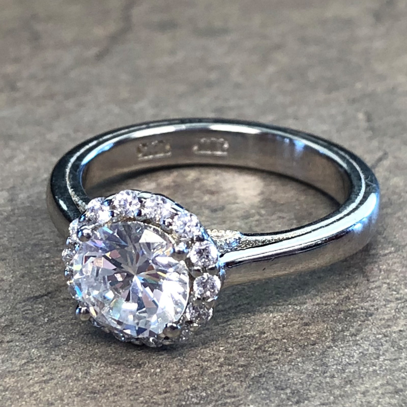 14K White Gold Round Halo Engagement Ring